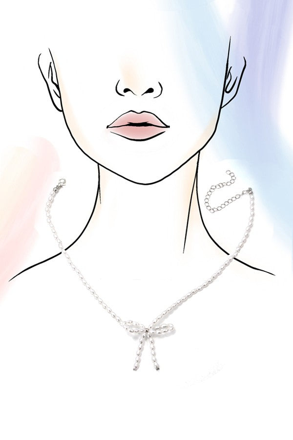 PEARL BEAD BOW RIBBON NECKLACE | 80N457