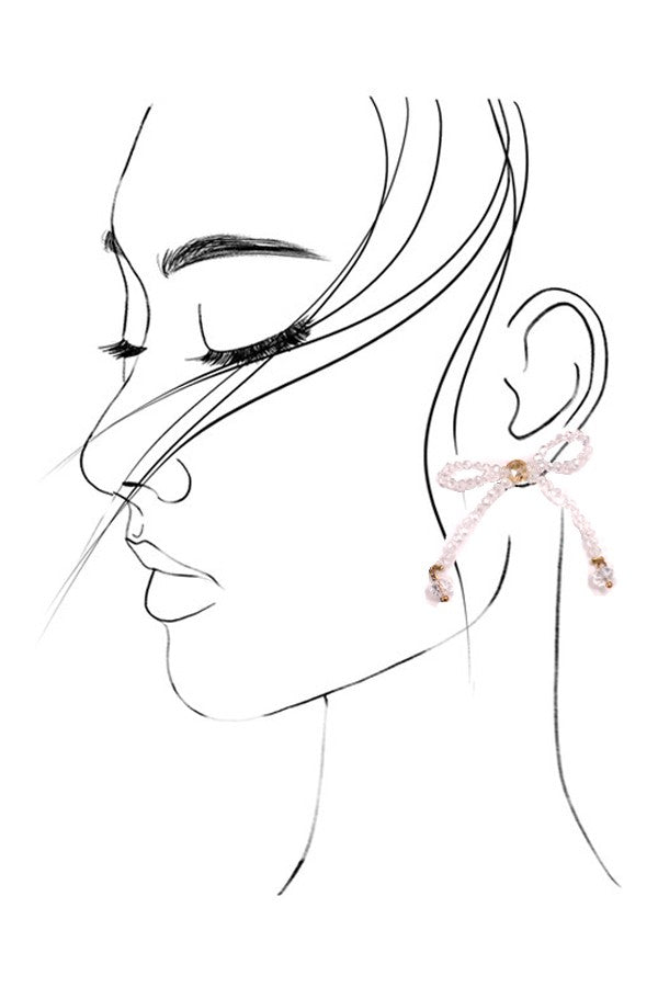 RHINESTONE CUT CLEAR BED BOW RIBBON EARRINGS | 80E2845