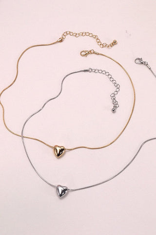 MINI PUFF HEART PENDANT SNAKE CHAIN NECKLACE | 80N503
