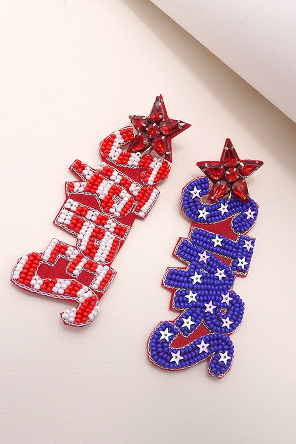 4TH OF JULY SEEDBEAD STARS STRIPE EARRINGS |  91E084137