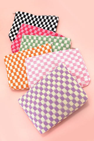 TRAVEL CHECKER COSMETIC MAKEUP POUCH CLUTCH BAG | 40P528