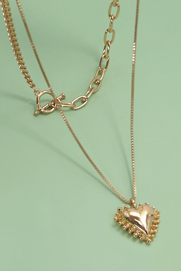 HEART PENDANT TOGGLE DOUBLE LAYER NECKLACE | 80N696