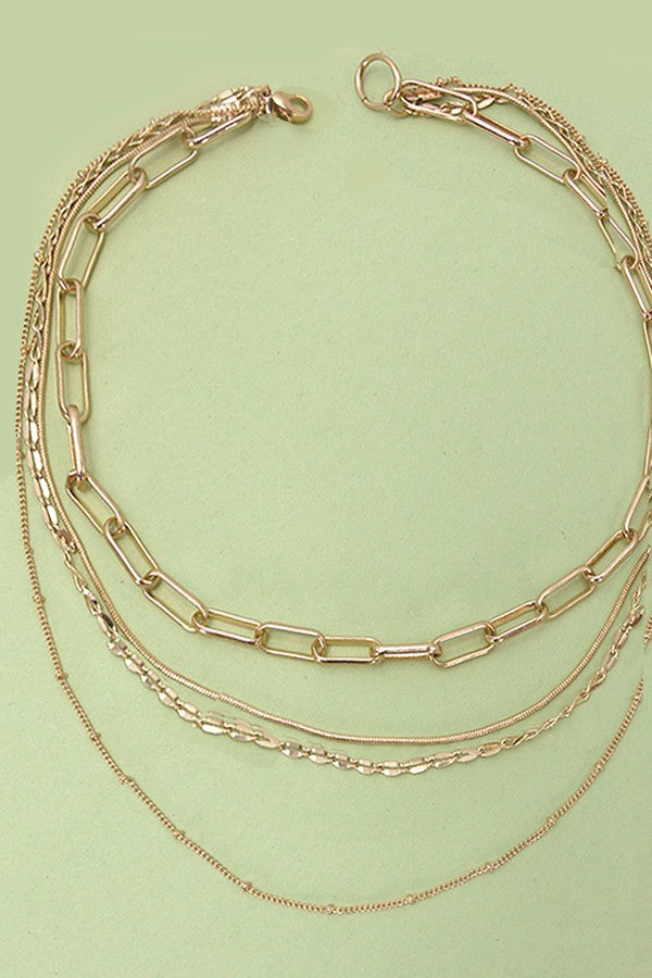 MULTI LAYER BEADED LINK BEAD SNAKE CHAIN NECKLACE | 25N812