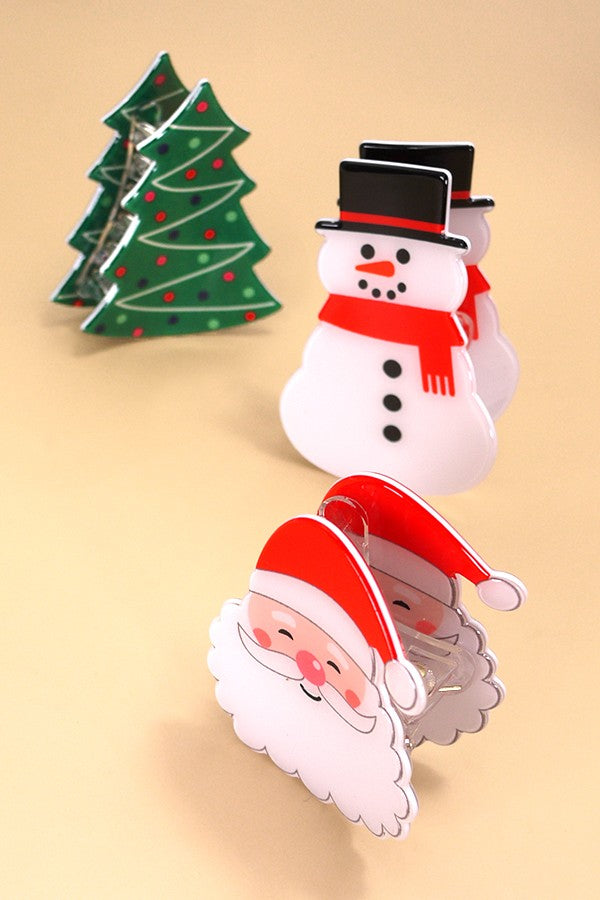 CHRISTMAS TREE SANTA SNOWMAN HAIR CLAW CLIPS | 40H821
