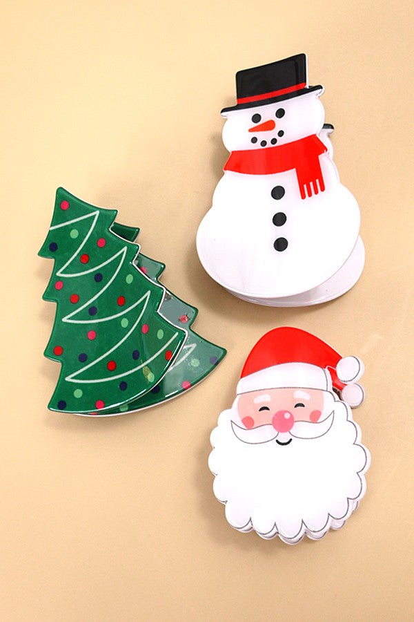 CHRISTMAS TREE SANTA SNOWMAN HAIR CLAW CLIPS | 40H821