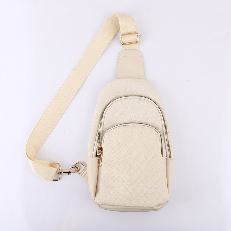 BRAIDED WEAVE VEGAN SLING CROSSBODY STADIUM BAG | 40P542