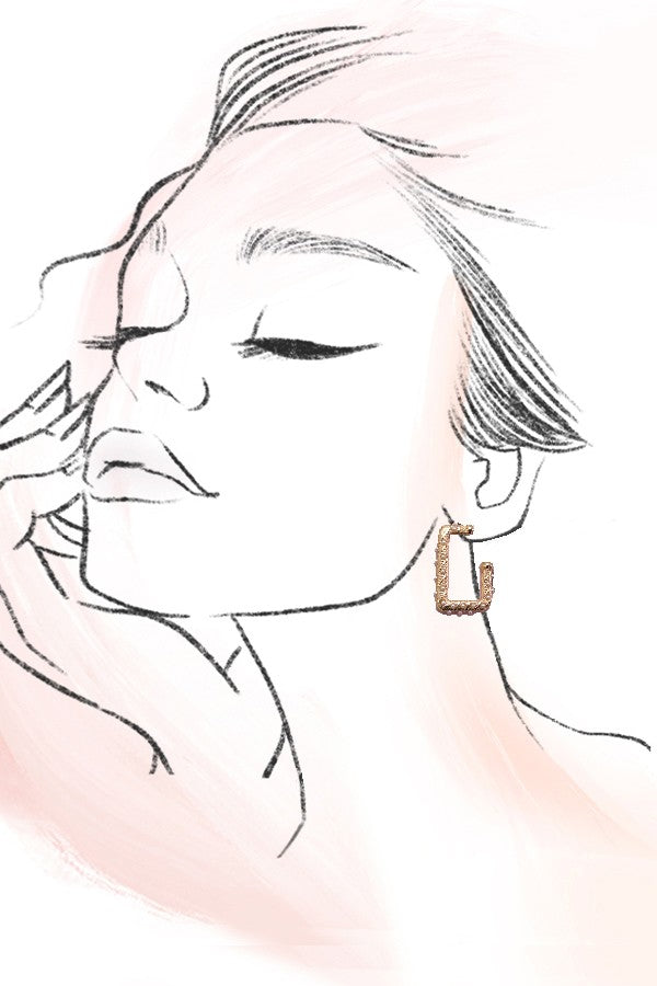 PEARL GOLD MIX RECTANGLE HOOP EARRINGS | 31E24892