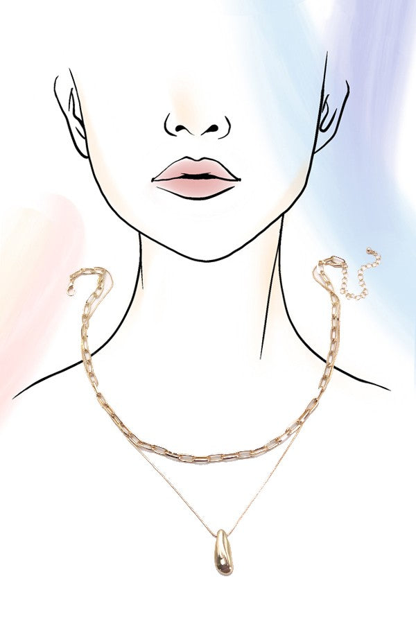 DOUBLE LAYER PEBBLE BEAN CHARM NECKLACE | 80N966