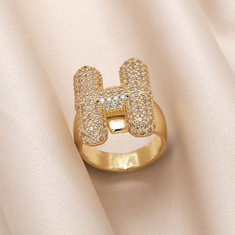 INITIAL MONOGRAM PAVE RHINESTONE BUBBLE RING 40R101 Near Dear