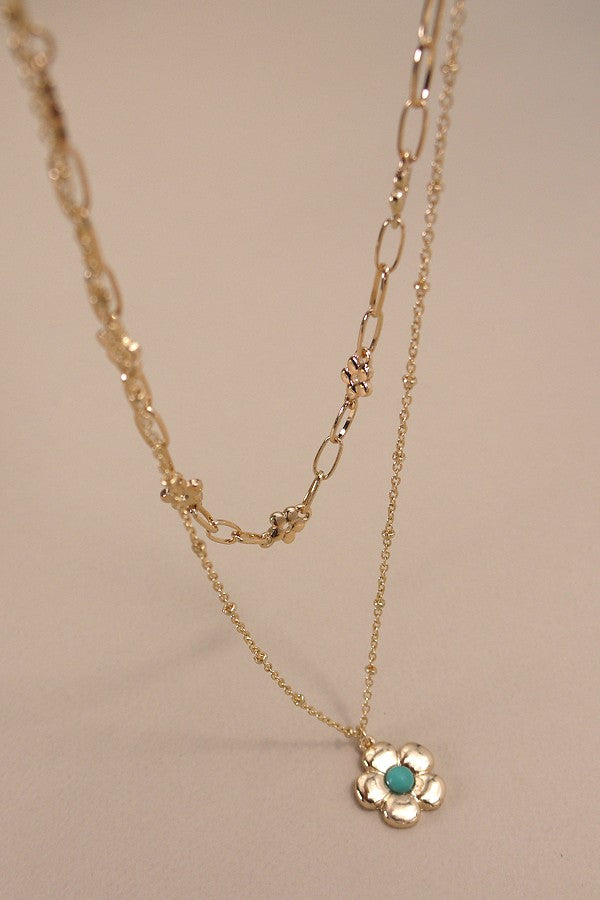DOUBLE LAYER FLOWER PENDANT  NECKLACE | 80N978