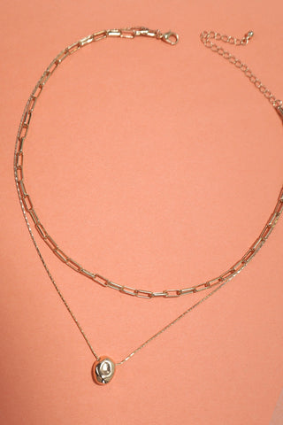 DOUBLE LAYER LINK CHAIN BEAN CHARM NECKLACE | 80N1028