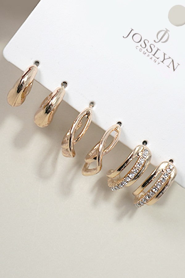 TRIO RHINESTONE HUGGIE HOOP EARRINGS SET OF 3 | 80E5383