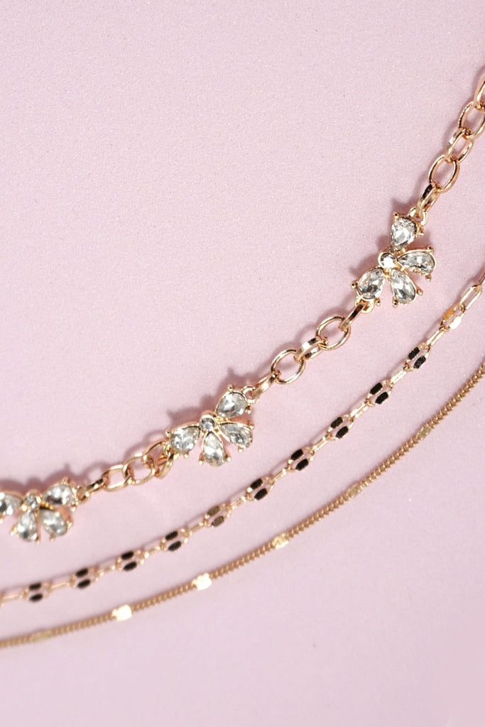 MULTI LAYER RHINESTONE BOW STATION NECKLACE | 80N1080