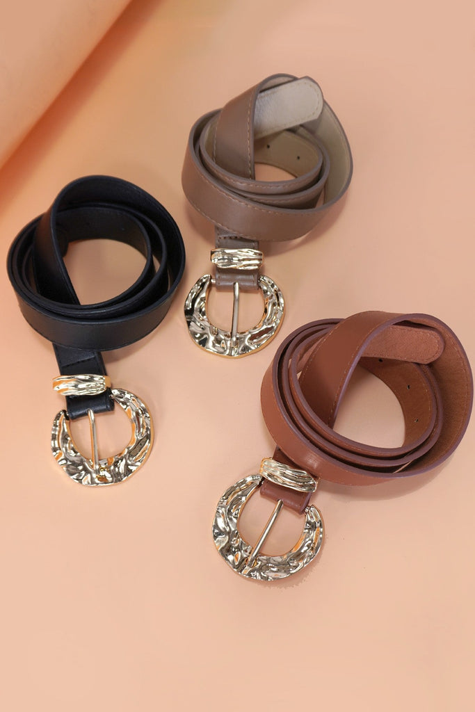 HAMMERED ROUND SHAPED FAUX LEATHER BUCKLE BELT | 40BT644