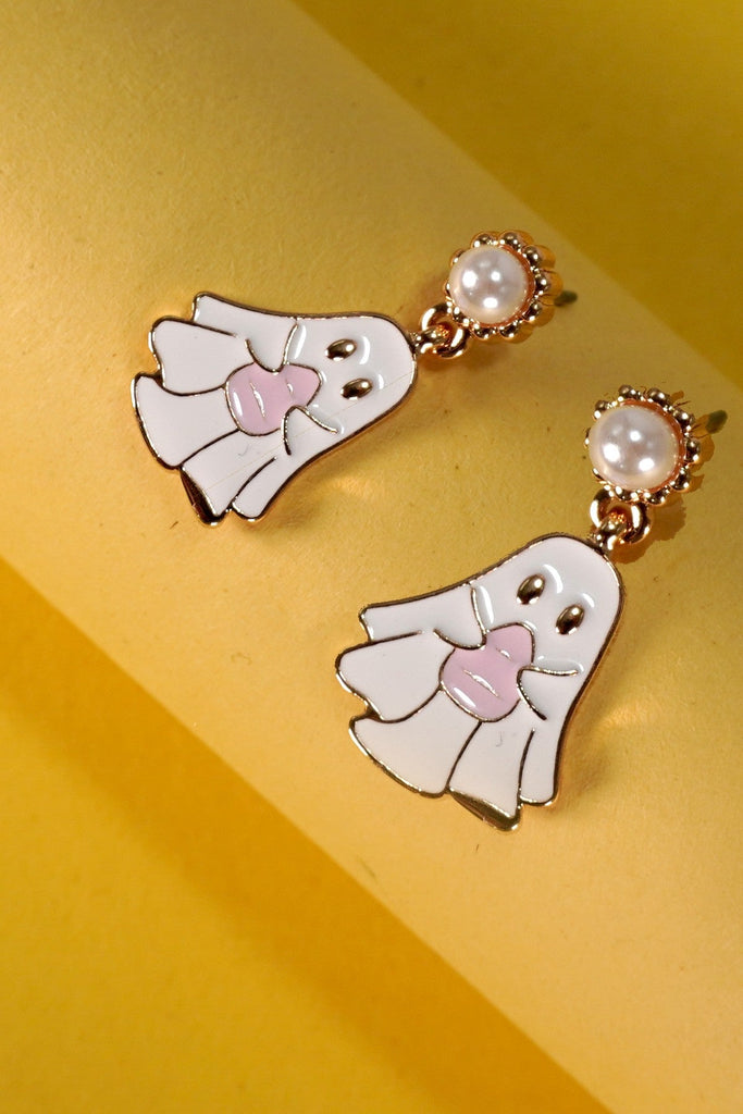 WHITE EPOXY GHOST DROP PEARL POST EARRINGS | 31E40370