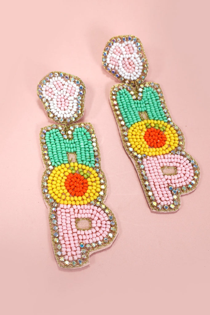 EASTER HOP HOP  SEED BEADED DROP EARRINGS | 91E5385
