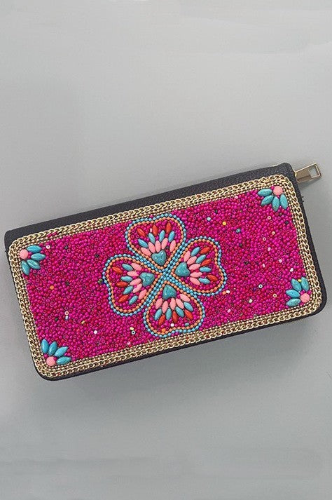 BOHO SEED BEAD WALLET CARD HOLDER | 40P574