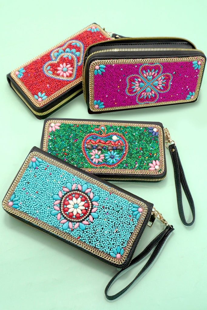 BOHO SEED BEAD WALLET CARD HOLDER | 40P574