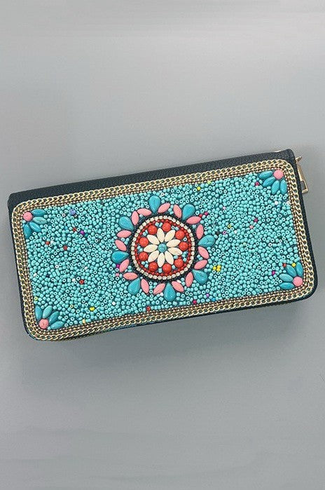 BOHO SEED BEAD WALLET CARD HOLDER | 40P574