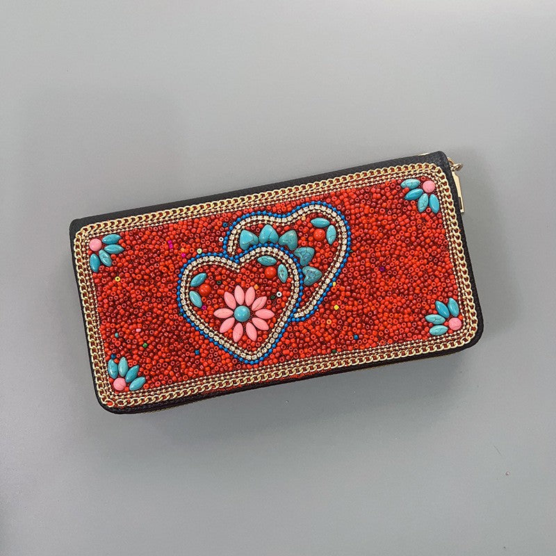 BOHO SEED BEAD WALLET CARD HOLDER | 40P574
