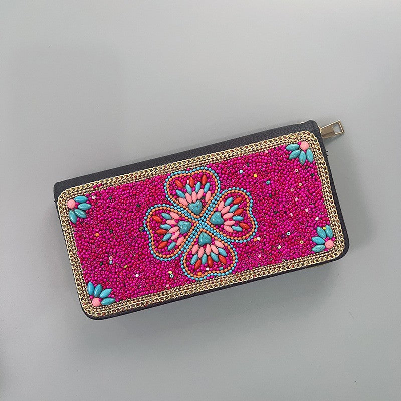 BOHO SEED BEAD WALLET CARD HOLDER | 40P574
