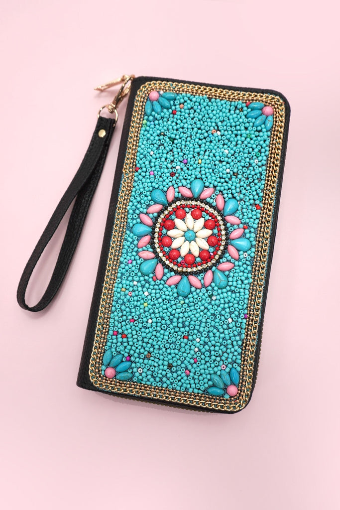 BOHO SEED BEAD WALLET CARD HOLDER | 40P574