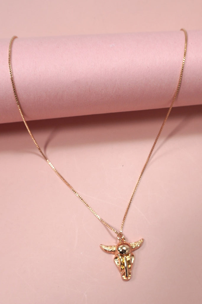 GOLD BULL HEAD CHARM NECKLACE | 80N1259