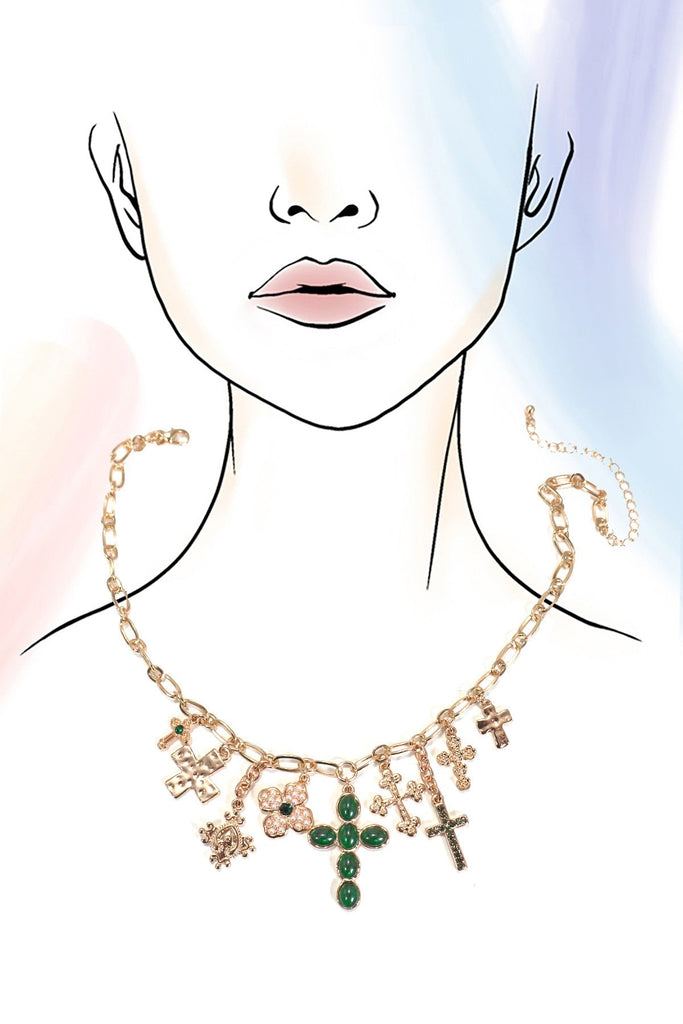 CHARM NECKLACE-MULTI CROSS CHARMS NECKLACE | 80N1290