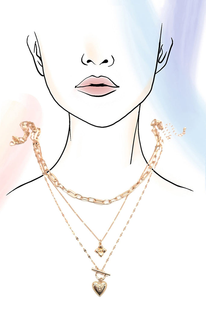 FLOWER  HEART TOGGLE MULTI LAYERED NECKLACE | 80N1317