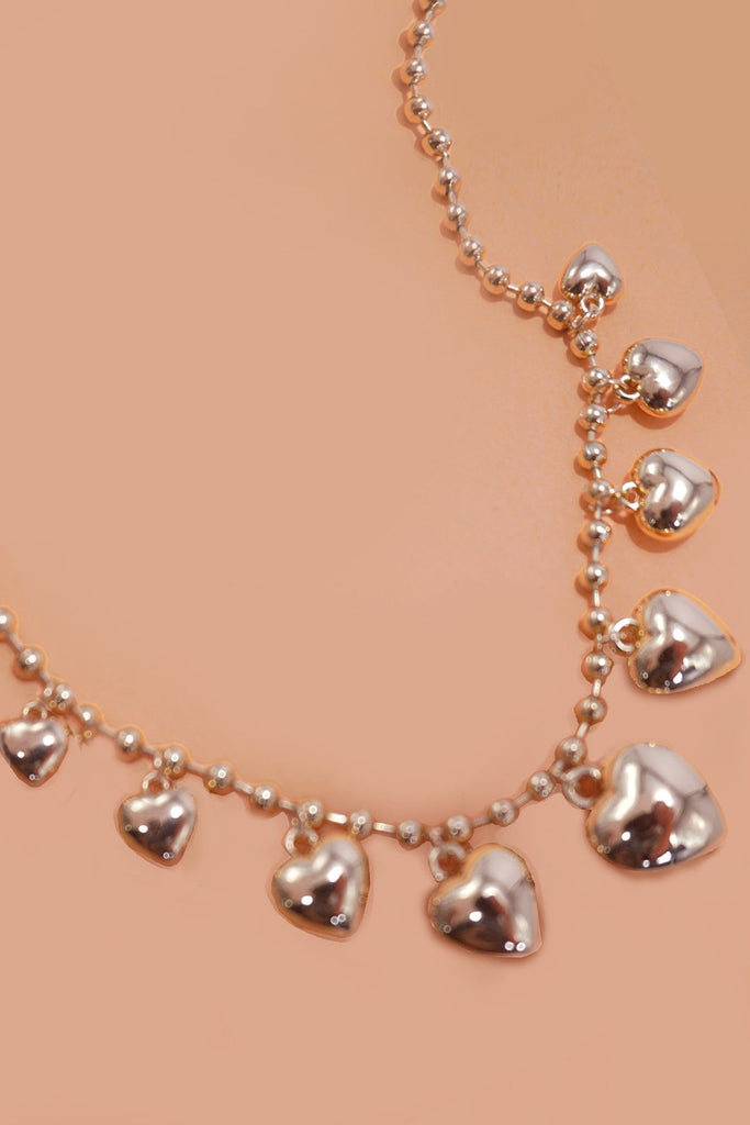 STATION PUFFY HEART CHARMS BALL CHAIN NECKLACE | 80N1313