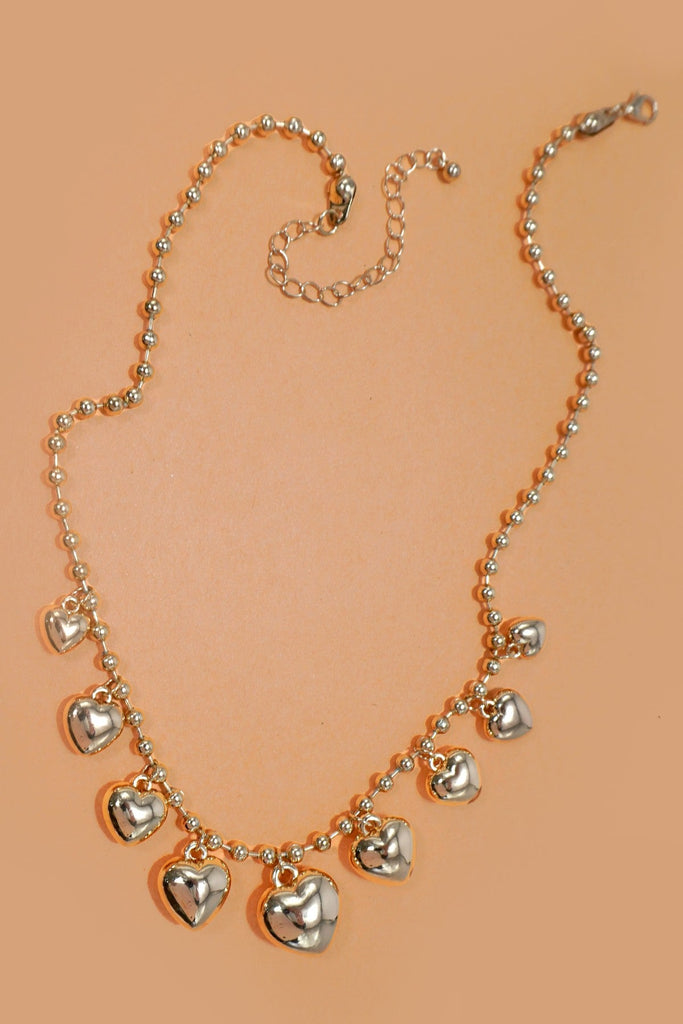 STATION PUFFY HEART CHARMS BALL CHAIN NECKLACE | 80N1313