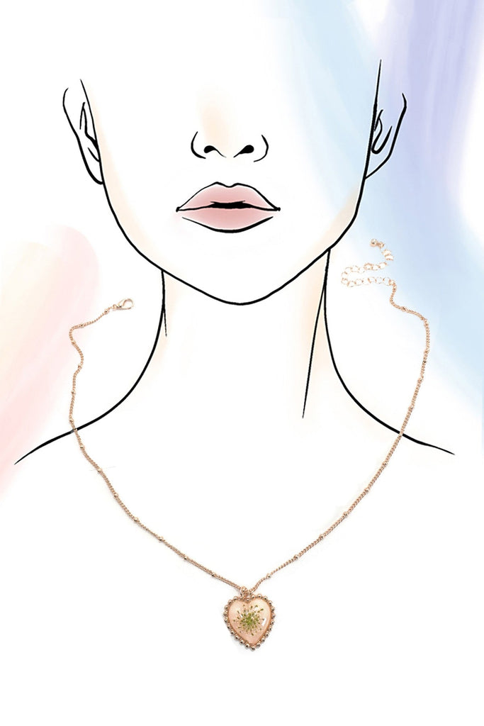 PRESSED FLOWER GOLD HEART NECKLACE | 80N91628
