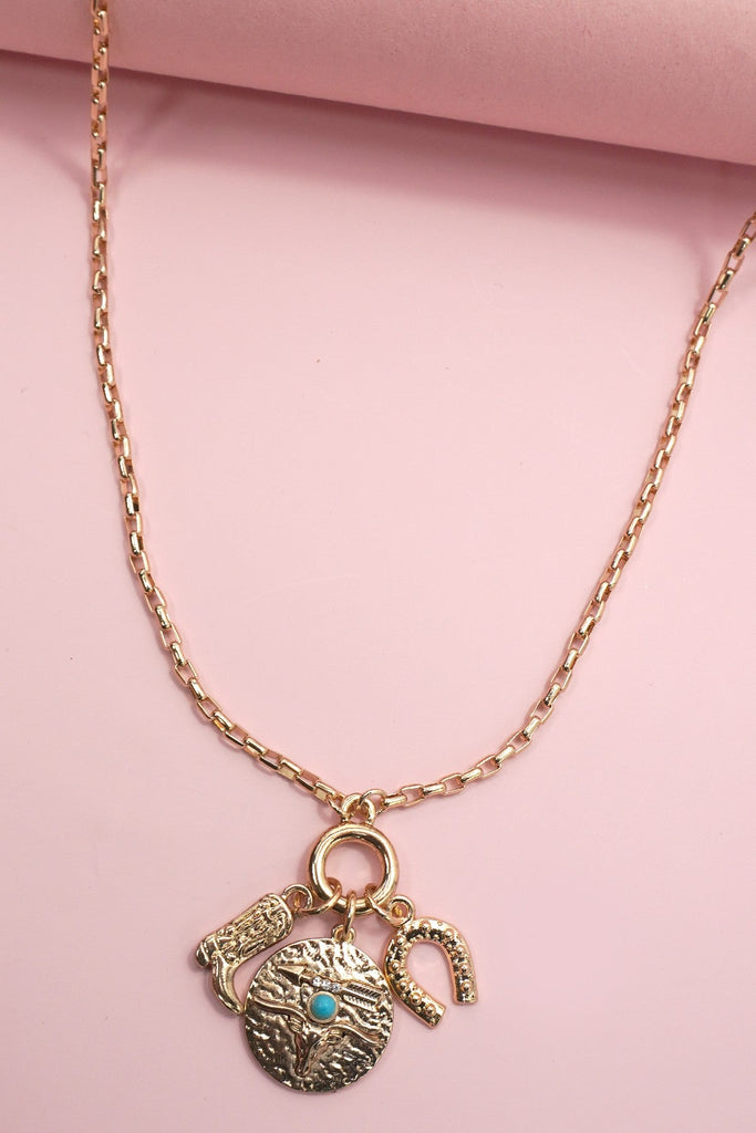CLUSTER CHARM NECKLACE-WESTERN BOOT HORSESHOE | 80N91365
