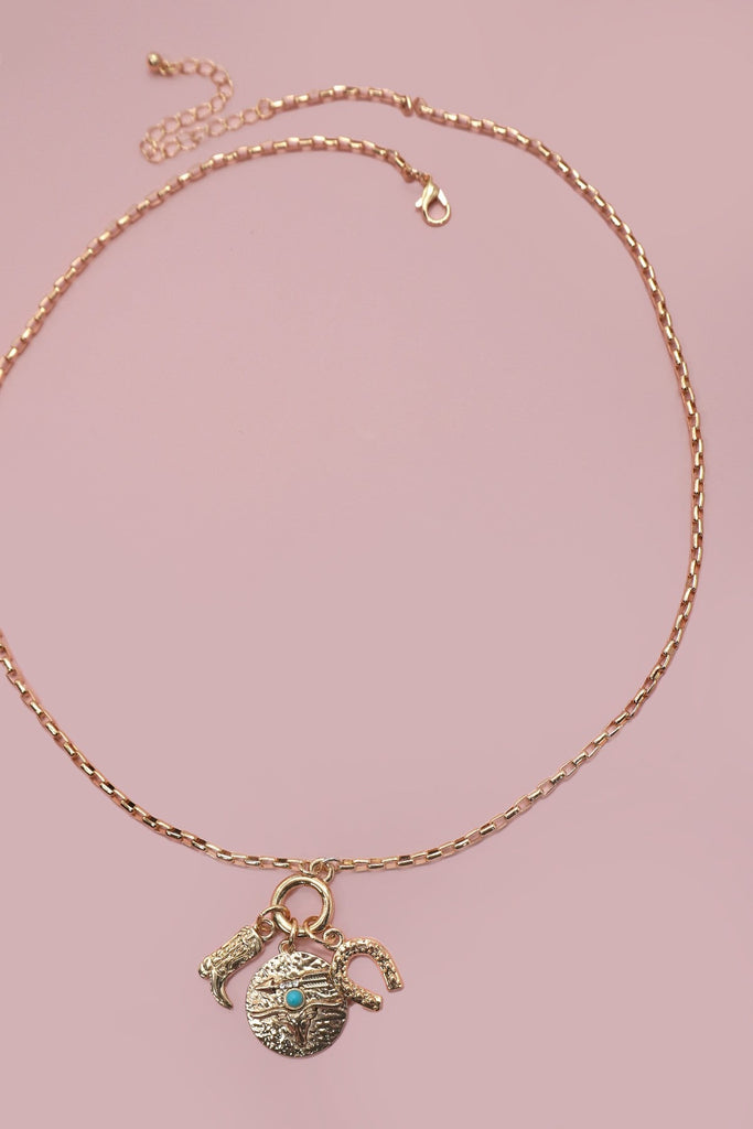 CLUSTER CHARM NECKLACE-WESTERN BOOT HORSESHOE | 80N91365