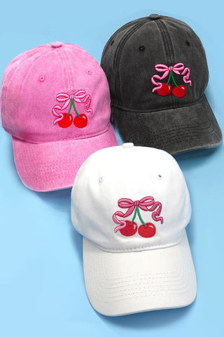 EMBROIDERY BOW CHERRY BASEBALL CAP HAT | 40HW728