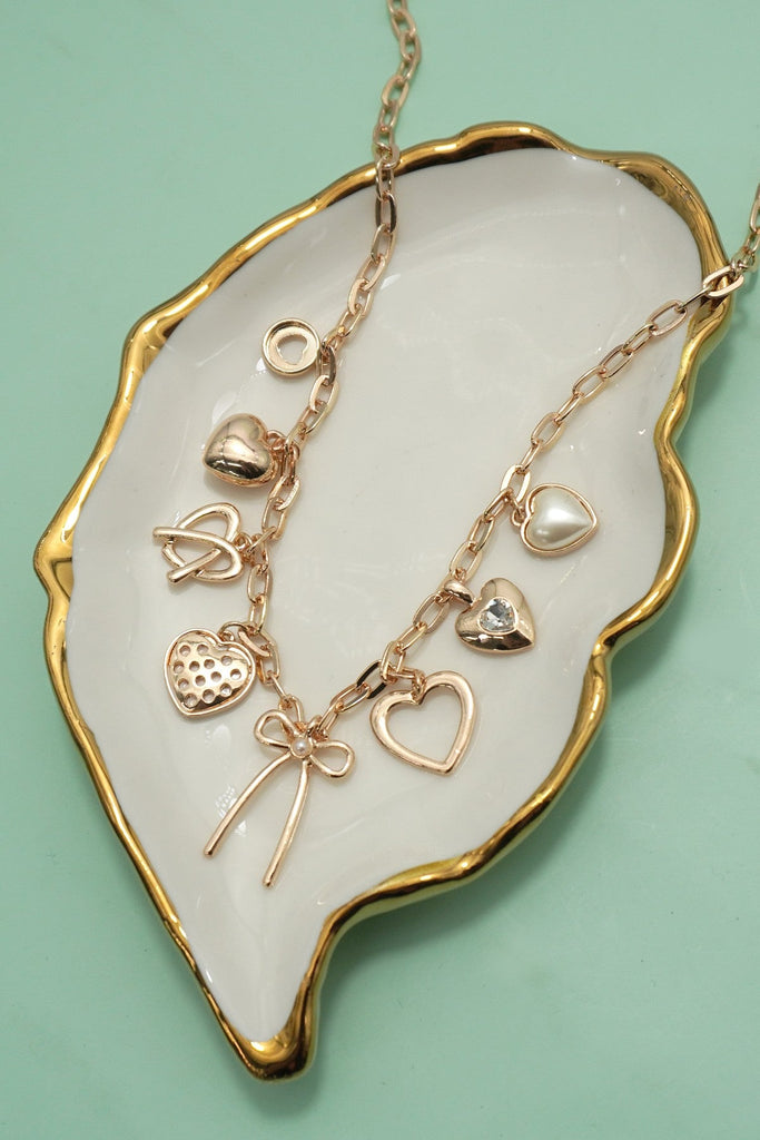 CHARM NECKLACE-BOW MULTI HEARTS PEARL CHARMS | 80N91426