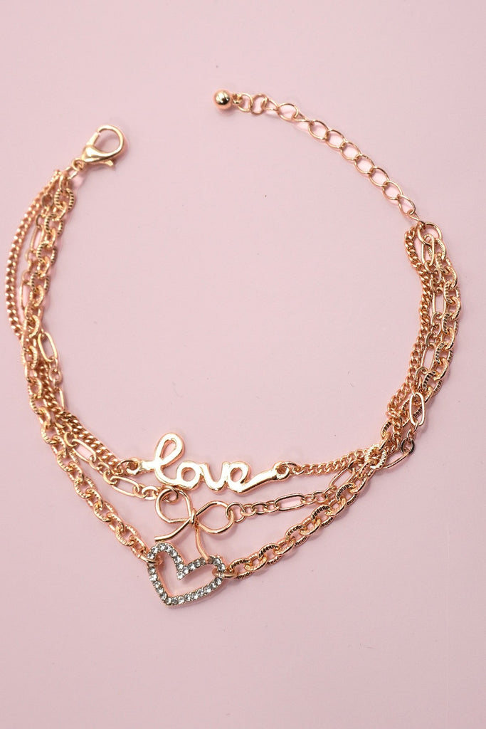 CHARM BRACELET-MULTI LAYER LOVE BOW HEART CHARMS | 80B1297