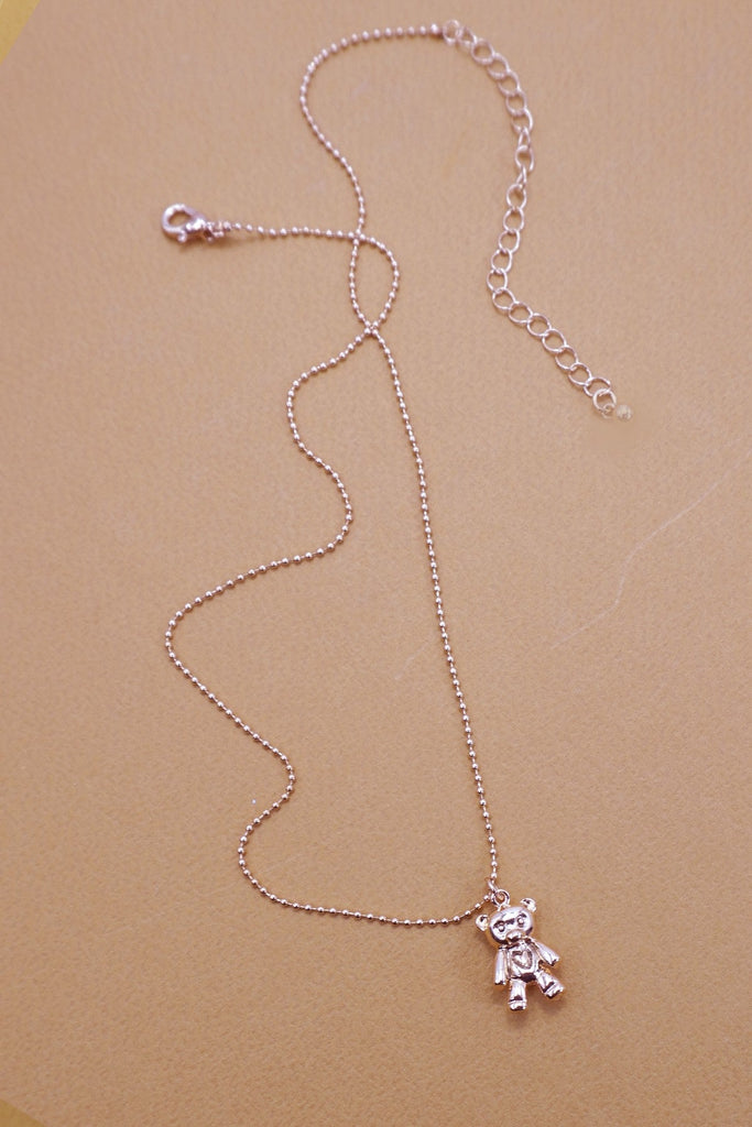 3D GOLD BEAR CHARM BALL CHAIN NECKLACE | 80N91471