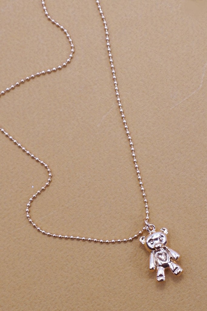 3D GOLD BEAR CHARM BALL CHAIN NECKLACE | 80N91471
