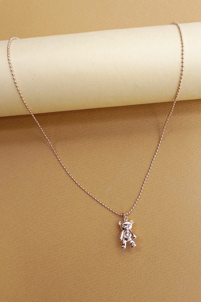 3D GOLD BEAR CHARM BALL CHAIN NECKLACE | 80N91471