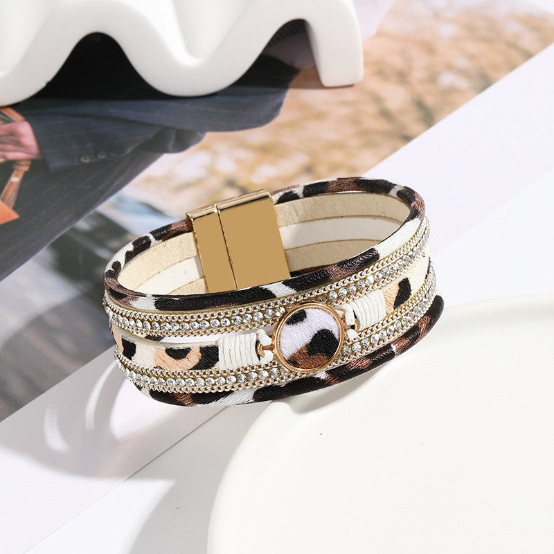 MAGNETIC BUCKLE MULTI LAYER ANIMAL PRINT BRACELET | 40B5138