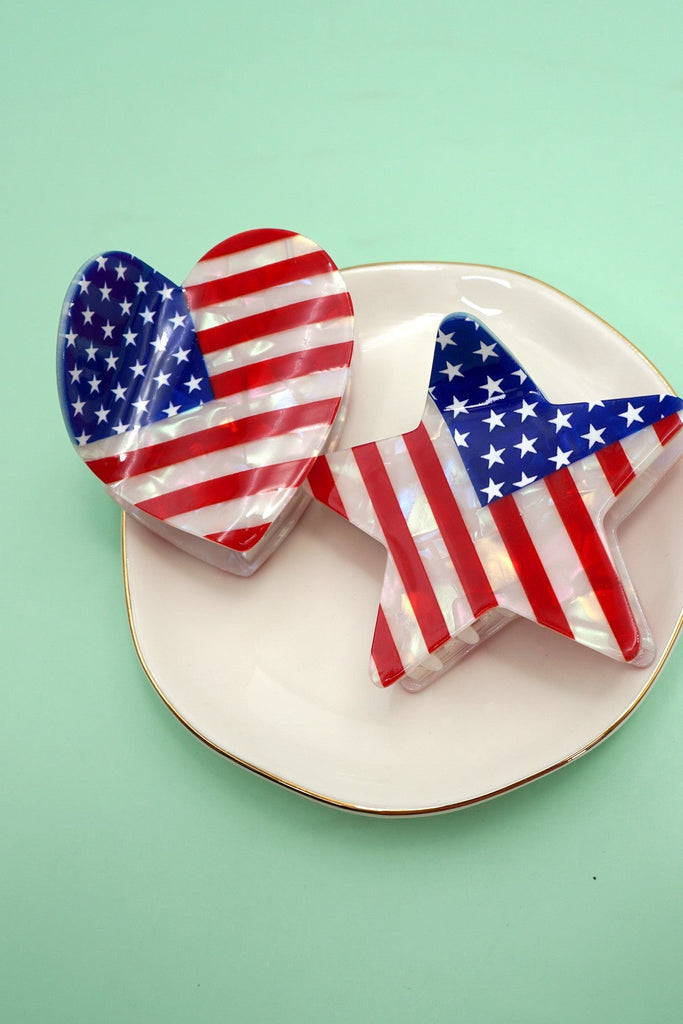 USA FLAG 4TH OF JULY STAR HEART HAIR CLAW  CLIPS | 40H897