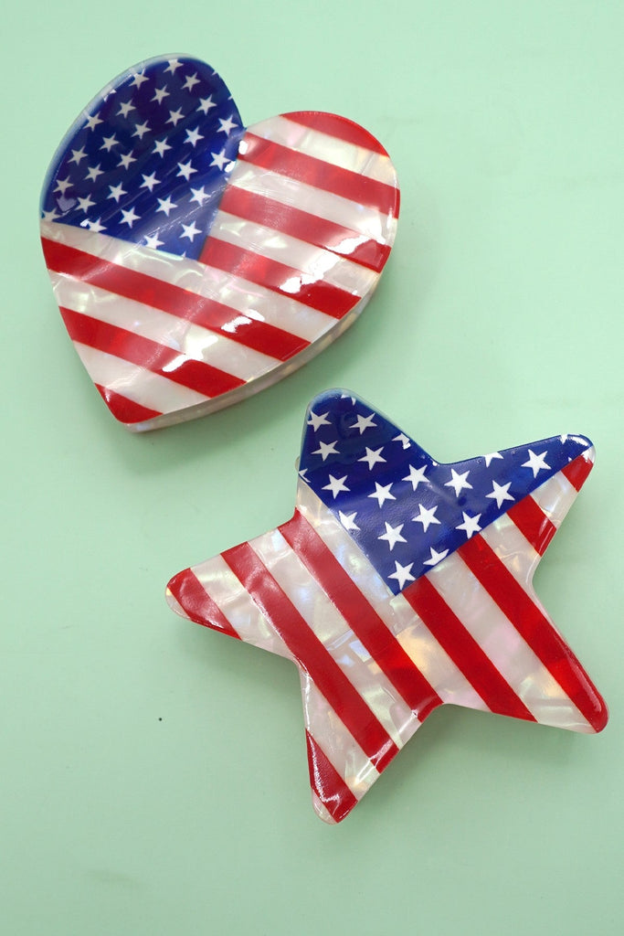 USA FLAG 4TH OF JULY STAR HEART HAIR CLAW  CLIPS | 40H897