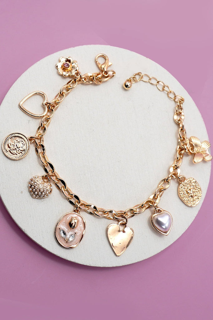 ENAMEL FLOWER HEART  CHARM BRACELET | 80B1324