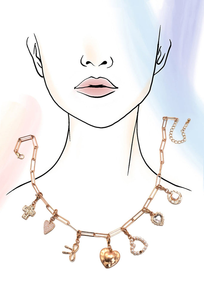 BOW HEART REMOVABLE MULTI CHARM NECKLACE | 80N91474