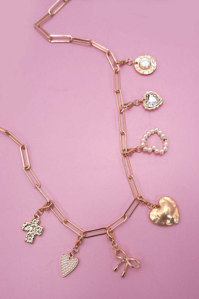BOW HEART REMOVABLE MULTI CHARM NECKLACE | 80N91474