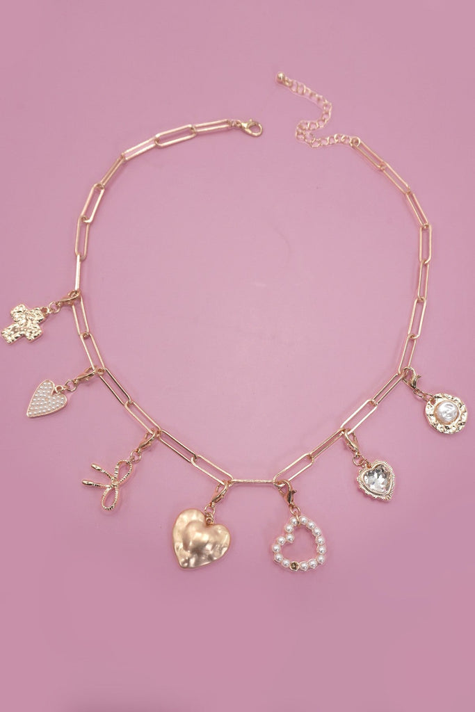 BOW HEART REMOVABLE MULTI CHARM NECKLACE | 80N91474
