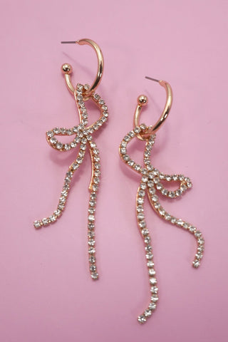 RHINESTONE BOW DROP HOOP EARRING | 80E6356