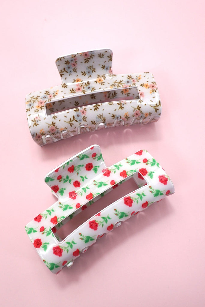 JUMBO DITSY ROSE RECTANGLE HAIR CLAW CLIPS | 40H898