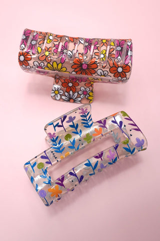 JUMBO FLORAL SUNFLOWER RECTANGLE HAIR CLAW CLIPS | 40H899